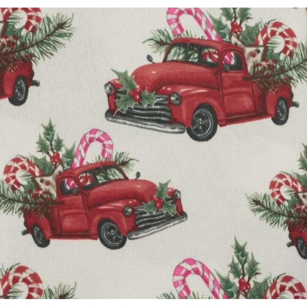 Christmas Fabric Tablecloth Vintage Red Farm Truck Country 60x84